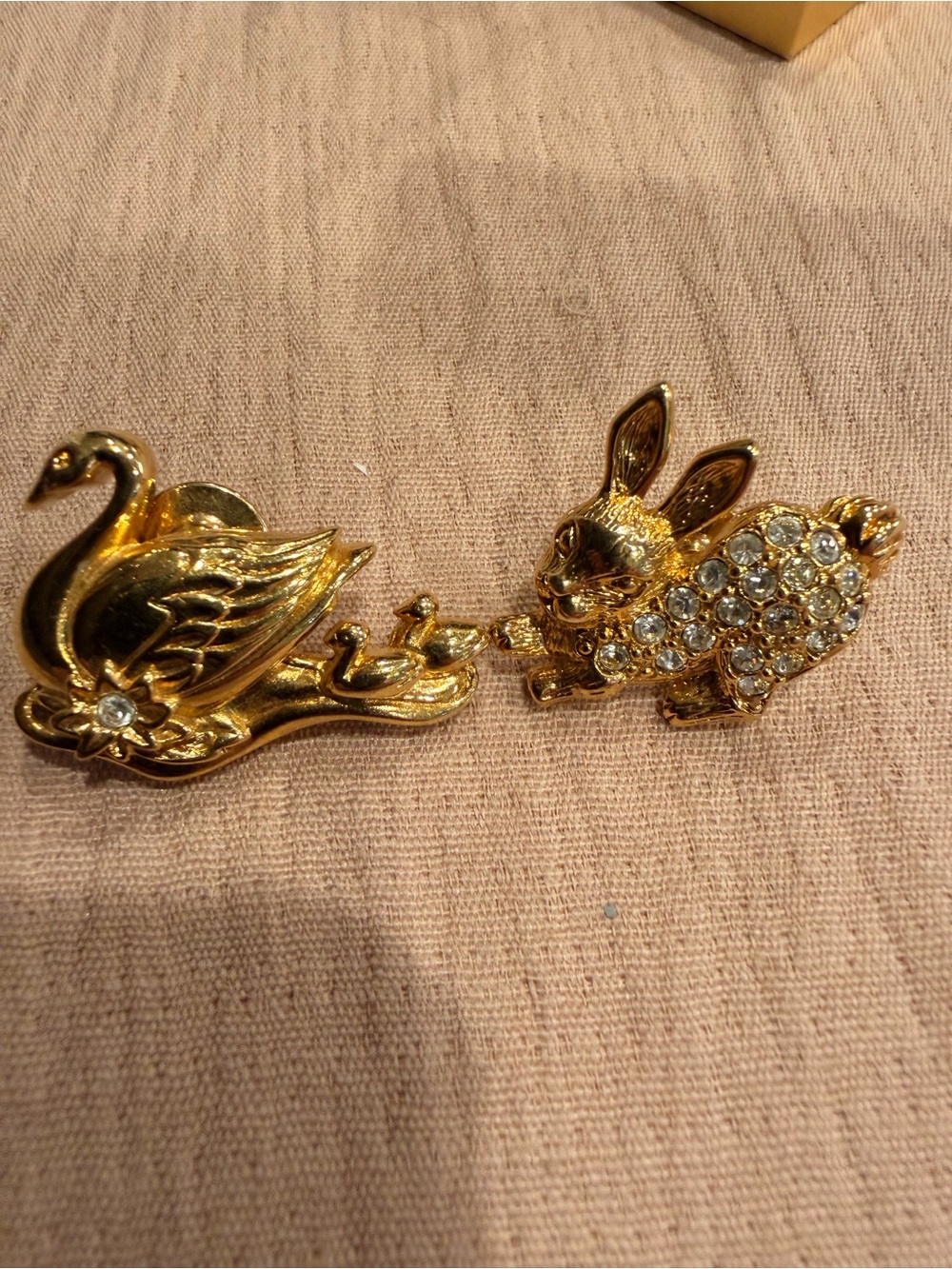 AVON Gold Swan and Crystal Rabbit Brooch Set - Elegant Women’s Jewelry